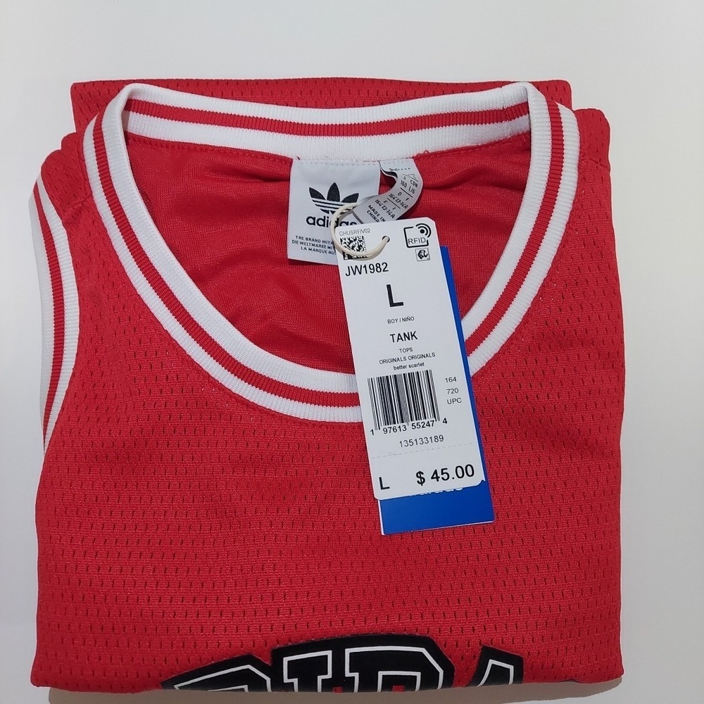 Boy's Youth Adidas Size L - Trefoil Logo Mesh Lined Jersey Tank Top NEW - Picture 5 of 6